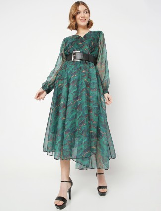 Deal teal green polyester printed dress