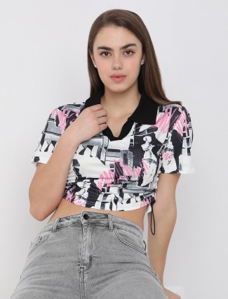 DEAL white and black printed crop top