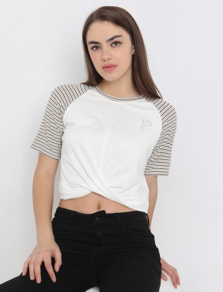 Deal white and brown cotton half sleeve top
