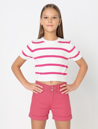 DEAL white and pink stripe knitted top