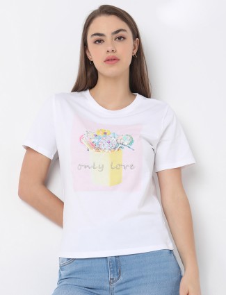 Deal white printed casual t-shirt