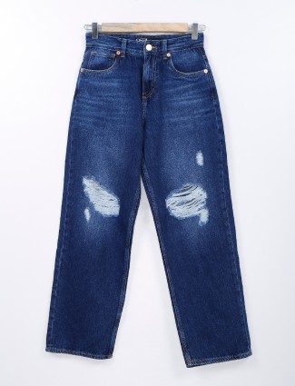 Desi Belle dark blue ripped straight jeans