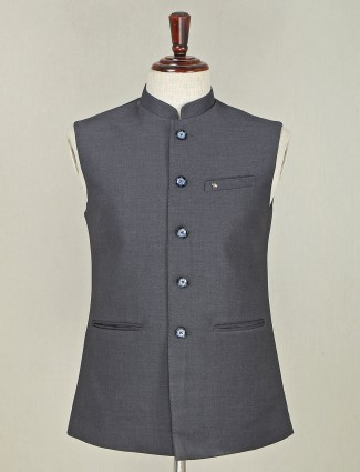 Designer grey solid terry rayon waistcoat for mens