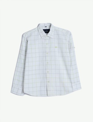 DNJS cotton checks white and green shirt