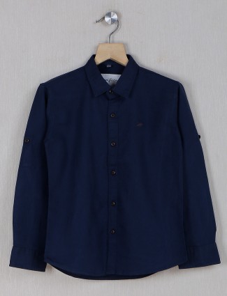 DNJS plain style navy cotton shirt for boys