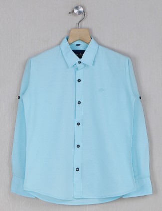 DNJS sea blue plain style shirt for boys