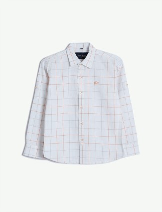 DNJS white and orange cotton checks shirt