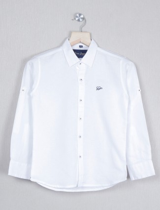 DNJS white solid casual wear shirt in cotton