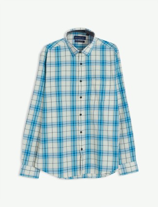 Dragon Hill off white and blue cotton shirt