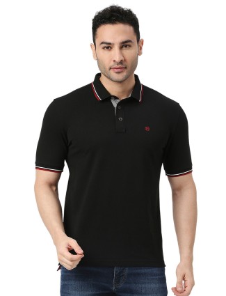 Dragon Hill plain black t shirt with polo neck