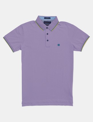 Dragon Hill solid lilac purple cotton regular fit t-shirt
