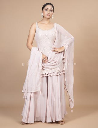 Dusty pink georgette palazzo suit for wedding