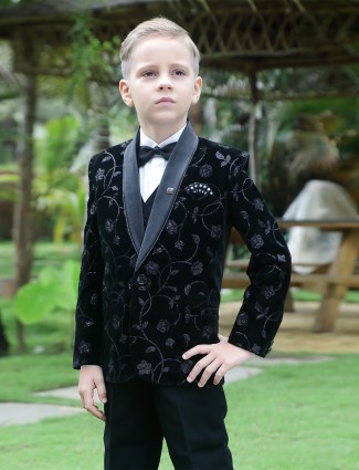 Elegant black velvet coat suit
