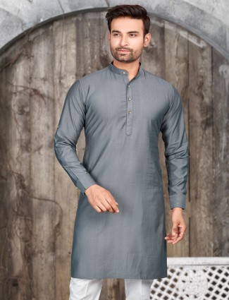 Elegant grey plain silk kurta