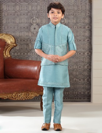 Elegant light blue silk waistcoat set