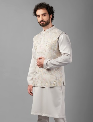 Elegant light grey silk waistcoat set