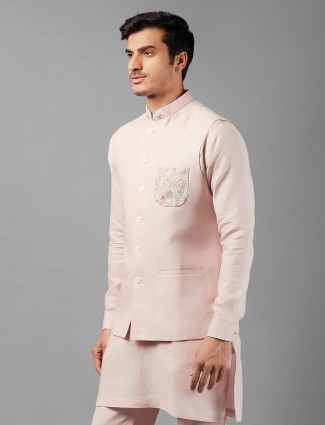 Elegant light pink linen waistcoat set