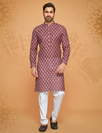 Elegant maroon linen cotton kurta suit