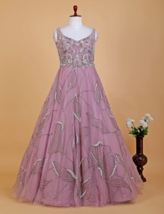 Elegant mauve purple net designer gown