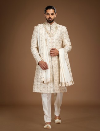 Elegant off white embroidery sherwani