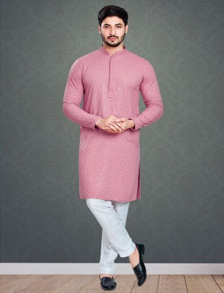 Elegant pink cotton kurta suit