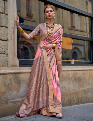 Elegant pink zari weaving silk saree