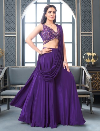 Elegant purple palazzo suit with attached drape