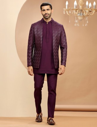 Elegant purple silk indowestern