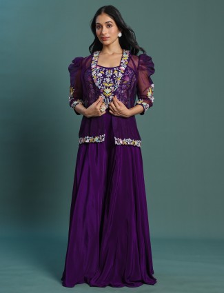 Elegant purple silk palazzo set