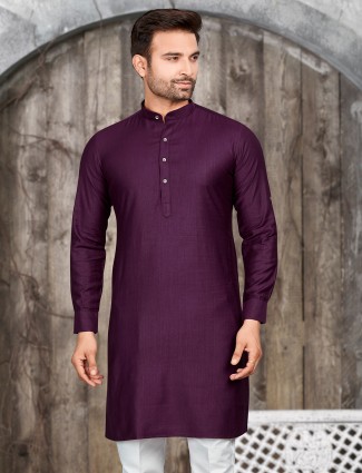 Elegant purple silk plain kurta