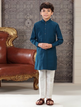 Elegant rama blue kurta suit in silk