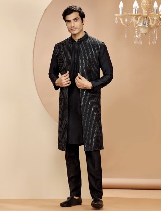 Elegant silk black indowestern for reception