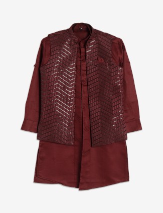 Elegant silk maroon waistcoat set