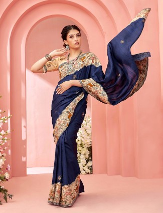 Elegant silk navy saree