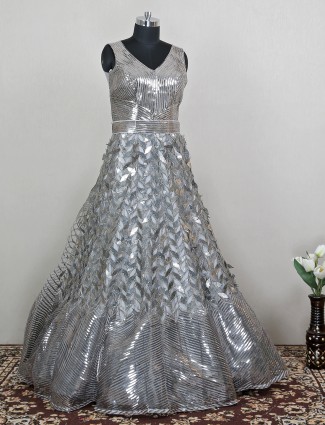 Elegant silver wedding ceremonies net gown for women
