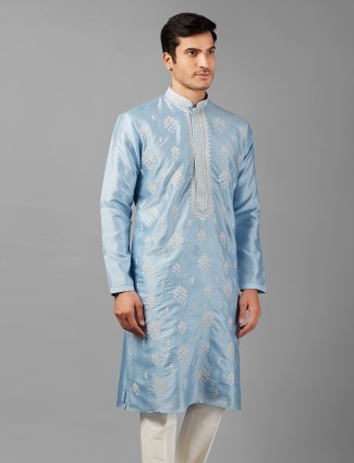 Elegant sky blue silk kurta suit