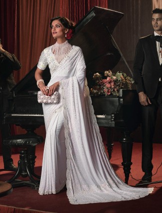 Elegant white net saree