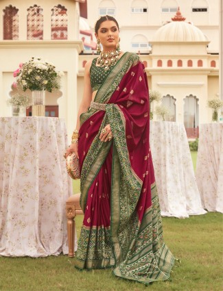 Elegant wine silk printed saree