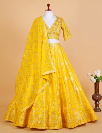Elegant yellow raw silk lehenga choli