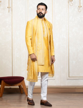 Elegant yellow silk indowestern