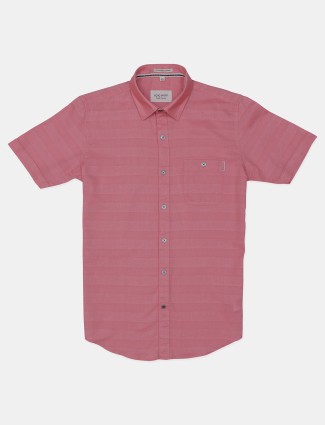 EQIQ baby pink solid casual shirt for men