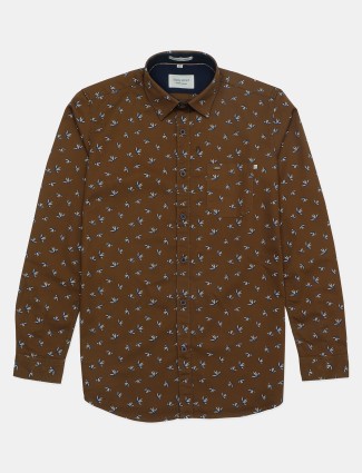 EQIQ brown printed cotton hue shirt