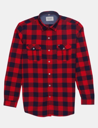 EQIQ casual wear checked red and navy shirt