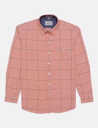 EQIQ checked peach color cotton casual shirt