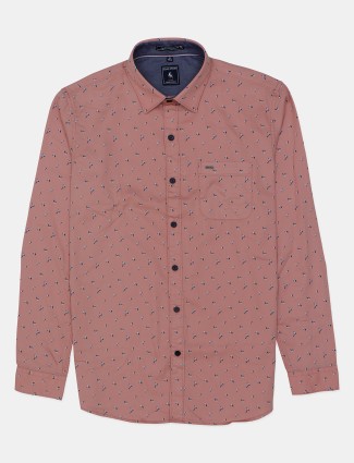 EQIQ cotton printed peach casual men shirt