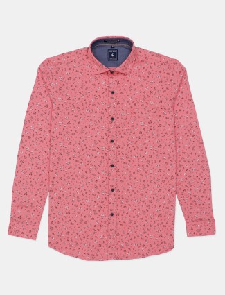 EQIQ printed pink casual slim fit shirt