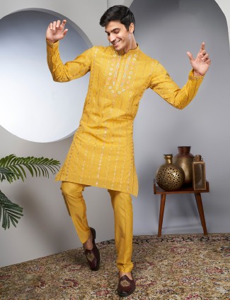 Fabulous bright yellow silk kurta suit