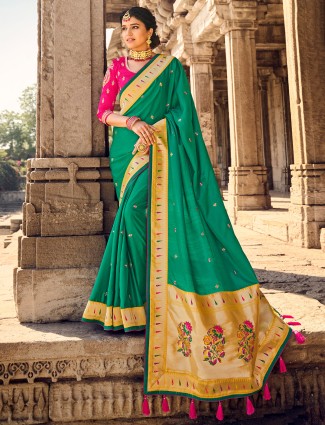 Fabulous green wedding wear silk saree