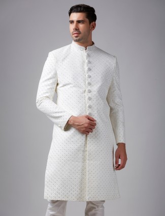 Fabulous off-white groom sherwani in silk
