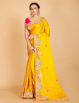 Fabulous silk bright yellow saree
